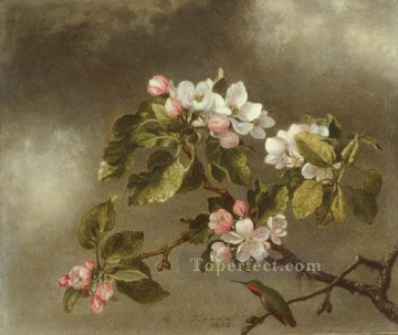  Heade Painting - Hummingbird And Apple Blossoms Romantic flower Martin Johnson Heade